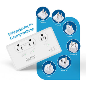 200W/2000W Step Down Converter – 2x 200W, 1x 2000W outlets & 3x USB-A + 1x USB-C – AC 220-240V to 110V-120V Travel Voltage Converter - (LX-C2000)