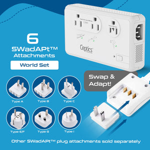 200W/2000W Step Down Converter – 2x 200W, 1x 2000W outlets & 3x USB-A + 1x USB-C – AC 220-240V to 110V-120V Travel Voltage Converter - (LX-C2000)