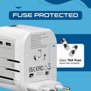 5 in 1 Universal Travel Adapter - 2 USB-A + USB-C - Max. 17W (3.4A) - White (UP-16KU-WH) - TRAPSKI