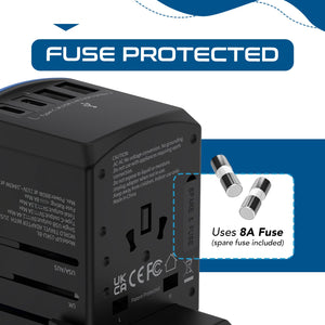 All-In-One International Travel Adapter - 5 in 1 - 2 USB-A & 2 USB-C - Max. 17.5W (3.5A) (UP-15KU-BL) - TRAPSKI