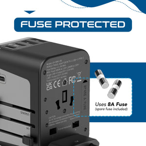 30W 6 in 1 Universal Travel Adapter - 2 USB-A + 3 USB-C - Max. 30W (6A) (UP-30KU-BL) - TRAPSKI