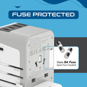 30W 6 in 1 Universal Travel Adapter - 2 USB-A + 3 USB-C - Max. 30W (6A) - White (UP-30KU-WH) - TRAPSKI
