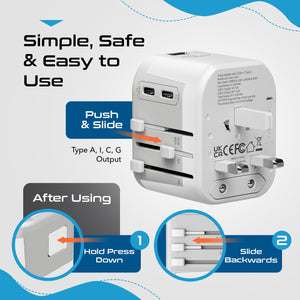 5 in 1 Universal Travel Adapter - 2 USB-A + USB-C - Max. 17W (3.4A) - White (UP-16KU-WH) - TRAPSKI