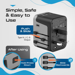 30W 6 in 1 Universal Travel Adapter - 2 USB-A + 3 USB-C - Max. 30W (6A) (UP-30KU-BL)