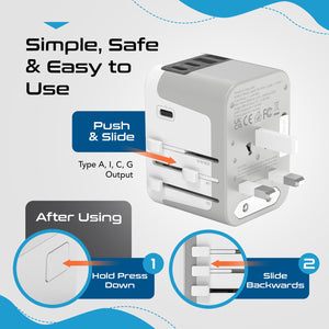 30W 6 in 1 Universal Travel Adapter - 2 USB-A + 3 USB-C - Max. 30W (6A) - White (UP-30KU-WH) - TRAPSKI