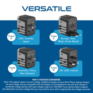 30W 6 in 1 Universal Travel Adapter - 2 USB-A + 3 USB-C - Max. 30W (6A) (UP-30KU-BL)