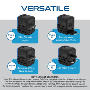 All-In-One International Travel Adapter - 5 in 1 - 2 USB-A & 2 USB-C - Max. 17.5W (3.5A) (UP-15KU-BL) - TRAPSKI