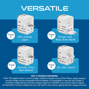 45W 6 in 1 Universal Travel Adapter - 2 USB-A + 3 USB-C - Max. 45W (9A) - White (UP-45KU-WH) - TRAPSKI