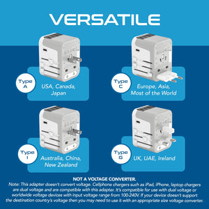 30W 6 in 1 Universal Travel Adapter - 2 USB-A + 3 USB-C - Max. 30W (6A) - White (UP-30KU-WH) - TRAPSKI