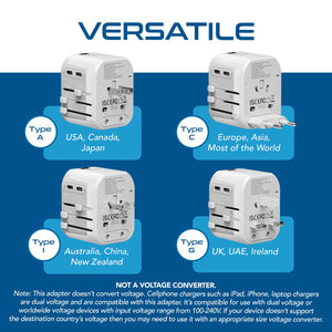 5 in 1 Universal Travel Adapter - 2 USB-A + USB-C - Max. 17W (3.4A) - White (UP-16KU-WH) - TRAPSKI