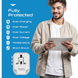 5 in 1 Universal Travel Adapter - 2 USB-A + USB-C - Max. 17W (3.4A) - White (UP-16KU-WH) - TRAPSKI