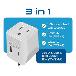 Australia, China Travel Adapter - Type I - USB A + USB C (CTU-16)