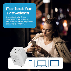 Australia, China Travel Adapter - Type I - USB A + USB C (CTU-16)
