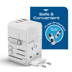 70W Universal Travel Adapter - 2 USB-C + 1 GaN 3.0 retractable cable, USB-C & 1 USB-C - (UP-70WC-WH) - TRAPSKI