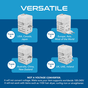 70W Universal Travel Adapter - 2 USB-C + 1 GaN 3.0 retractable cable, USB-C & 1 USB-C - (UP-70WC-WH) - TRAPSKI