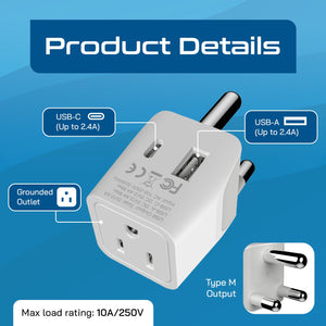 South Africa Adapter Plug Combo Type M, G | Dual USB - African Combo (CTU-7-10L)