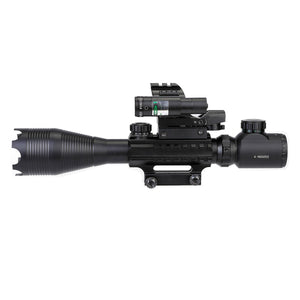 4-in-1 4-16x50 EG Riflescope Kit, Dot Laser, Reflex Sight, Green Laser, Offset Rail Mount - TRAPSKI