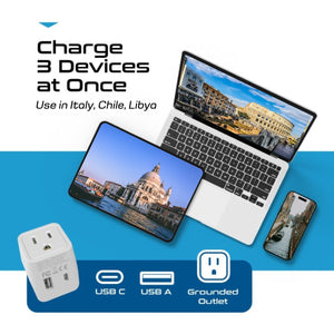 Italy Travel Adapter - Type L - Dual USB (CTU-12A)