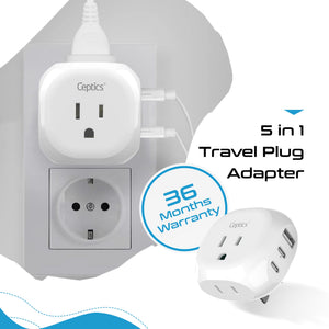 Australia, New Zealand, China Travel Plug Adapter - Type I - 5 in 1 - Ultra Compact (PTU-16) - TRAPSKI