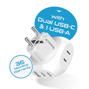 European Schuko Travel Plug Adapter - Type E/F - 5 in 1 - Ultra Compact (PTU-9) - TRAPSKI