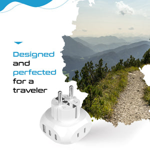 European Schuko Travel Plug Adapter - Type E/F - 5 in 1 - Ultra Compact (PTU-9) - TRAPSKI