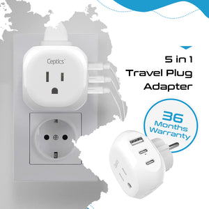 European Schuko Travel Plug Adapter - Type E/F - 5 in 1 - Ultra Compact (PTU-9) - TRAPSKI