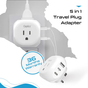 UK, England Travel Adapter Plug - Type G - 5 in 1 - Ultra Compact (PTU-7) - TRAPSKI