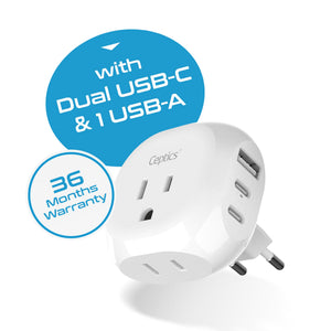 European Travel Plug Adapter - Type C - 5 in 1 - Ultra Compact (PTU-9C) - TRAPSKI