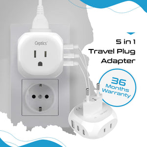 European Travel Plug Adapter - Type C - 5 in 1 - Ultra Compact (PTU-9C) - TRAPSKI