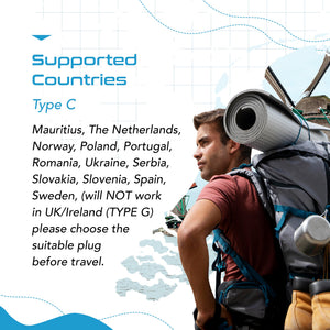 European Travel Plug Adapter - Type C - 5 in 1 - Ultra Compact (PTU-9C) - TRAPSKI