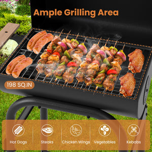 Barrel Charcoal Grill with Foldable Side Table and Thermostat-Black