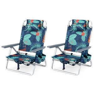 Beach Chairs Set of 2 Portable Folding Backpack Recliners with 5-Position Backrest and Padded Headrest