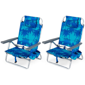 Beach Chairs Set of 2 Portable Folding Backpack Recliners with 5-Position Backrest and Padded Headrest