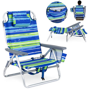 Beach Chairs Set of 2 Portable Folding Backpack Recliners with 5-Position Backrest and Padded Headrest