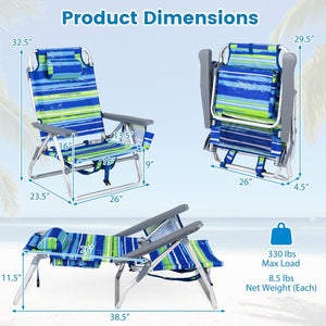 Beach Chairs Set of 2 Portable Folding Backpack Recliners with 5-Position Backrest and Padded Headrest