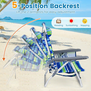 Beach Chairs Set of 2 Portable Folding Backpack Recliners with 5-Position Backrest and Padded Headrest