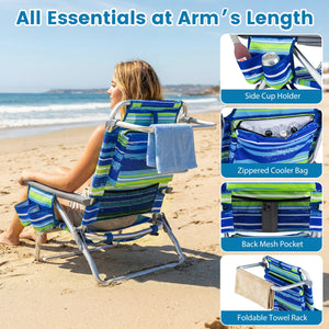 Beach Chairs Set of 2 Portable Folding Backpack Recliners with 5-Position Backrest and Padded Headrest