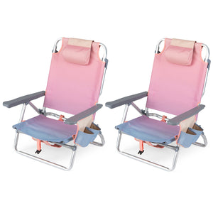 Beach Chairs Set of 2 Portable Folding Backpack Recliners with 5-Position Backrest and Padded Headrest