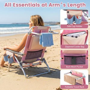 Beach Chairs Set of 2 Portable Folding Backpack Recliners with 5-Position Backrest and Padded Headrest