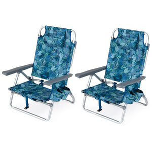 Beach Chairs Set of 2 Portable Folding Backpack Recliners with 5-Position Backrest and Padded Headrest