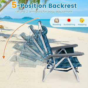 Beach Chairs Set of 2 Portable Folding Backpack Recliners with 5-Position Backrest and Padded Headrest