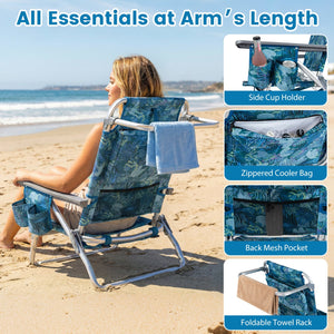 Beach Chairs Set of 2 Portable Folding Backpack Recliners with 5-Position Backrest and Padded Headrest