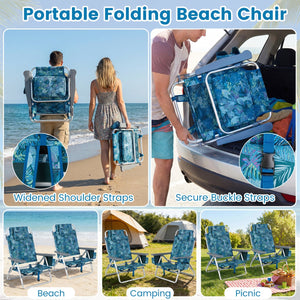 Beach Chairs Set of 2 Portable Folding Backpack Recliners with 5-Position Backrest and Padded Headrest