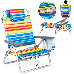Beach Chairs Set of 2 Portable Folding Backpack Recliners with 5-Position Backrest and Padded Headrest