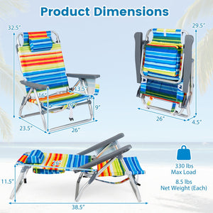 Beach Chairs Set of 2 Portable Folding Backpack Recliners with 5-Position Backrest and Padded Headrest