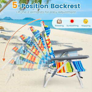 Beach Chairs Set of 2 Portable Folding Backpack Recliners with 5-Position Backrest and Padded Headrest