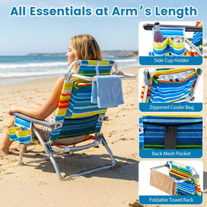 Beach Chairs Set of 2 Portable Folding Backpack Recliners with 5-Position Backrest and Padded Headrest
