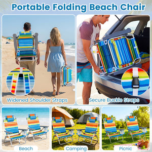 Beach Chairs Set of 2 Portable Folding Backpack Recliners with 5-Position Backrest and Padded Headrest