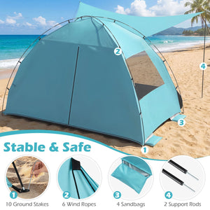 Beach Tent Sun Shelter with Canopy Pop-Up Easy Setup UPF50+ Sun Protection