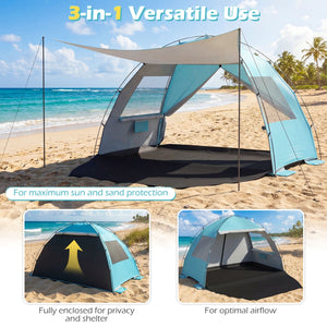 Beach Tent Sun Shelter with Canopy Pop-Up Easy Setup UPF50+ Sun Protection